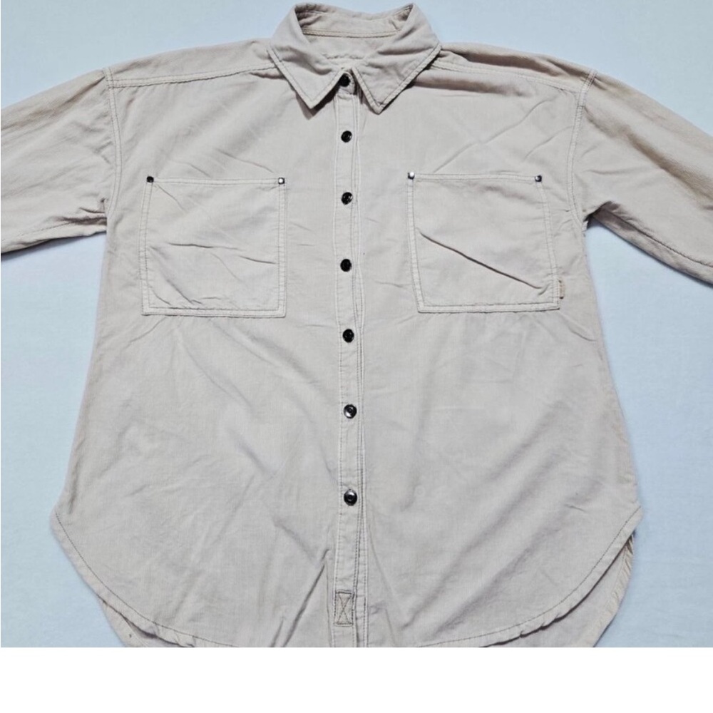 We The Free People‎ Shirt Top Womens Small Beige Button Up Classic Oversized